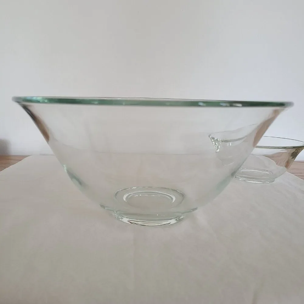 Two Elegant Heavy Clear Glass Crystal Serving or Mixing Bowls - Quality Glass